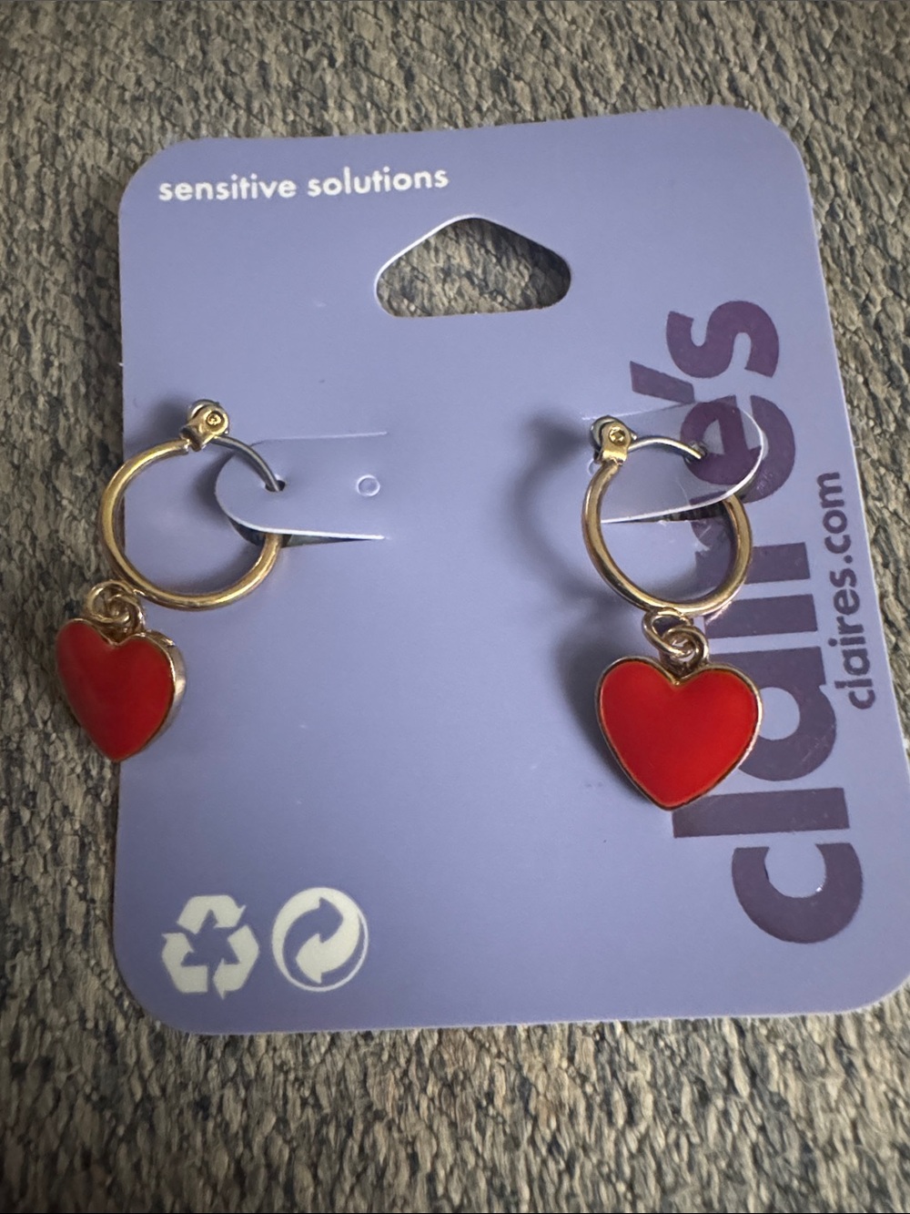 Claire's Gold Hoop Earrings with Red Heart Dangles
